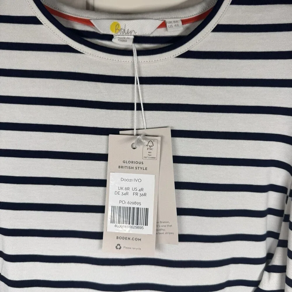 NWT Boden Imogen Breton Striped Shirt Dress size 4 Navy Off White Puff Sleeves - Picture 3 of 4